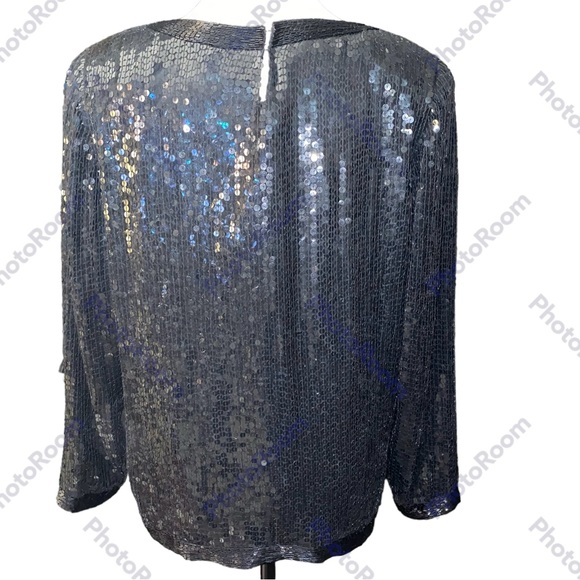 Vintage Creative Creations Sz M Silk Lined Fully Beaded Sequined LS Top - Picture 6 of 13